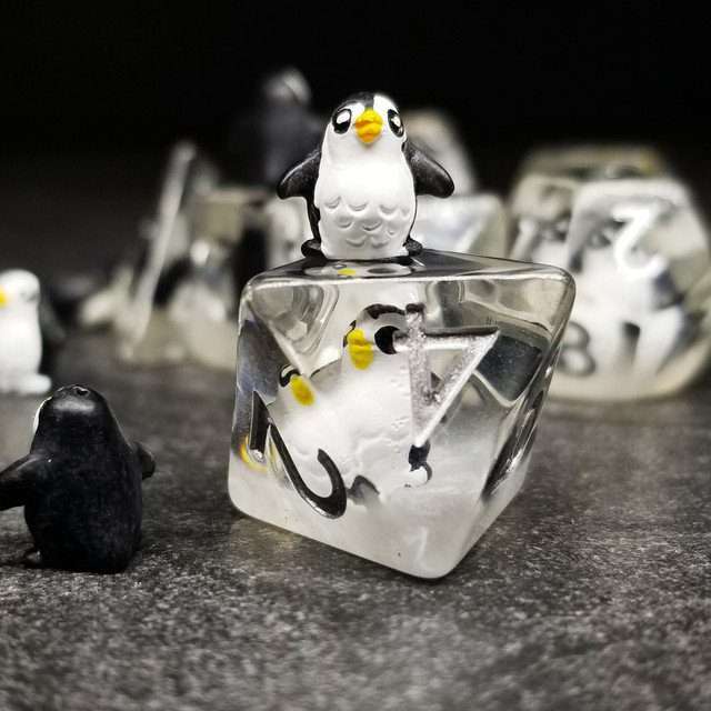 Sage's Friendly Penguin Familiar Resin Polyhedral Dice Set - Sage's PortalResin Dice Set