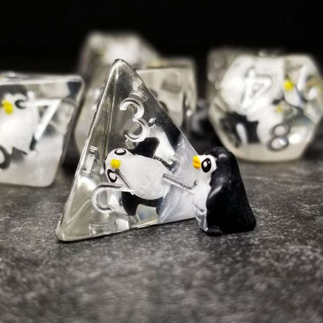 Sage's Friendly Penguin Familiar Resin Polyhedral Dice Set - Sage's PortalResin Dice Set