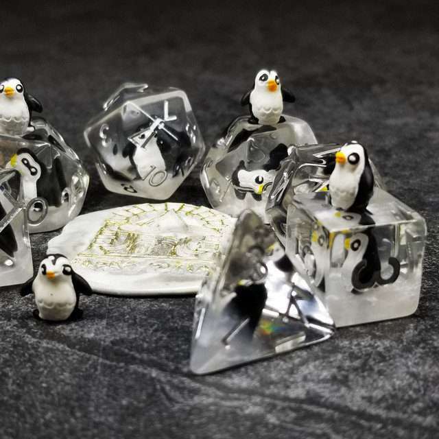 Sage's Friendly Penguin Familiar Resin Polyhedral Dice Set - Sage's PortalResin Dice Set