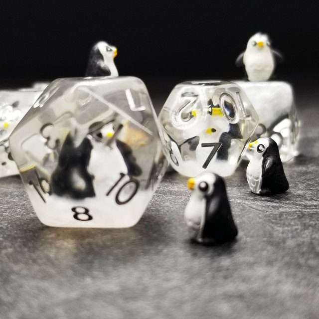 Sage's Friendly Penguin Familiar Resin Polyhedral Dice Set - Sage's PortalResin Dice Set