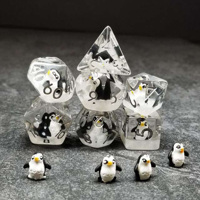 Sage's Friendly Penguin Familiar Resin Polyhedral Dice Set - Sage's PortalResin Dice Set