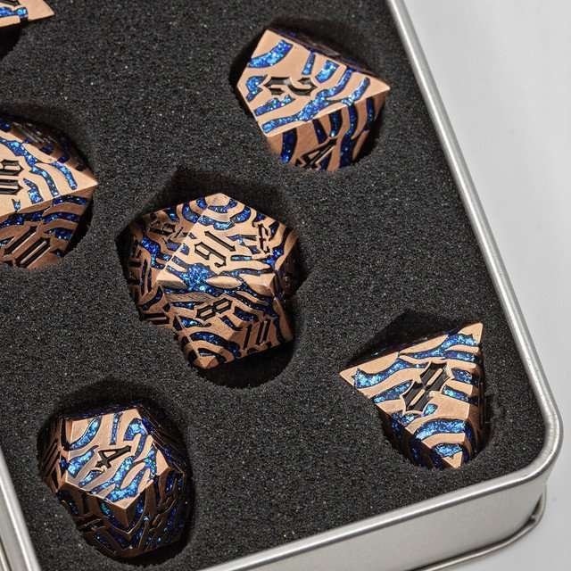 Sage's Fusion Stones Blue Nebula Metal Polyhedral Dice Set - Sage's PortalMetal Dice Set
