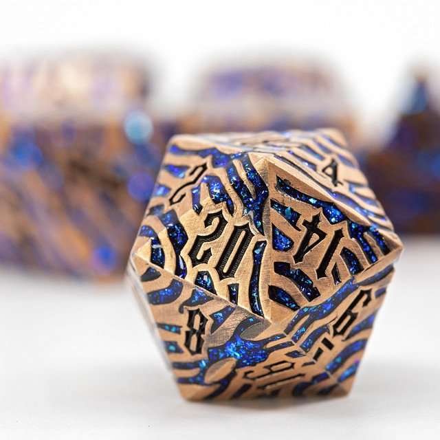 Sage's Fusion Stones Blue Nebula Metal Polyhedral Dice Set - Sage's PortalMetal Dice Set