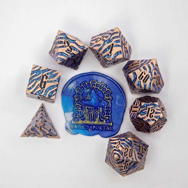 Sage's Fusion Stones Blue Nebula Metal Polyhedral Dice Set - Sage's PortalMetal Dice Set