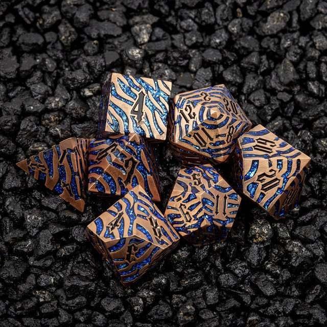 Sage's Fusion Stones Blue Nebula Metal Polyhedral Dice Set - Sage's PortalMetal Dice Set