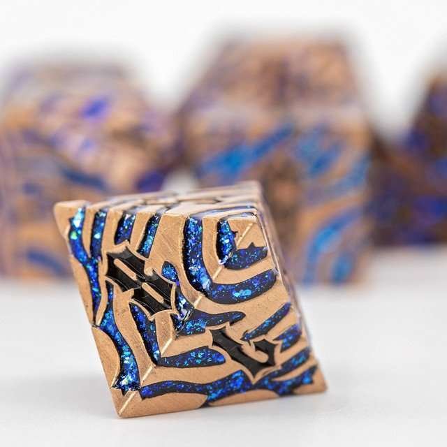 Sage's Fusion Stones Blue Nebula Metal Polyhedral Dice Set - Sage's PortalMetal Dice Set