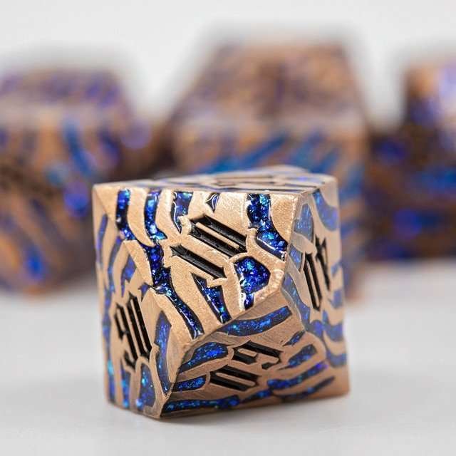 Sage's Fusion Stones Blue Nebula Metal Polyhedral Dice Set - Sage's PortalMetal Dice Set