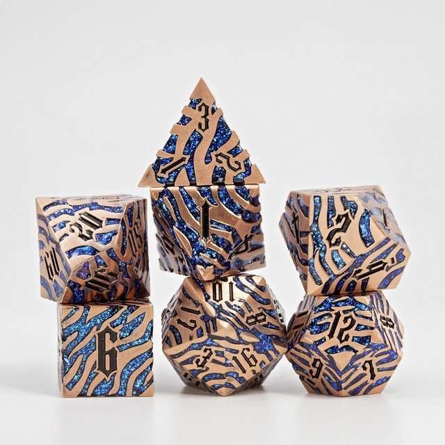 Sage's Fusion Stones Blue Nebula Metal Polyhedral Dice Set - Sage's PortalMetal Dice Set