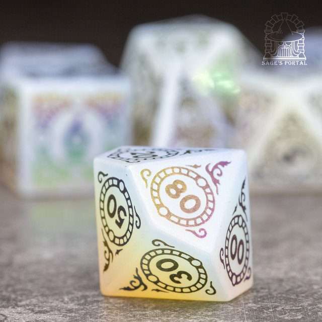 Sage's Glyphed Opal Gemstone Polyhedral Dice Set - Sage's PortalGemstone Dice Set