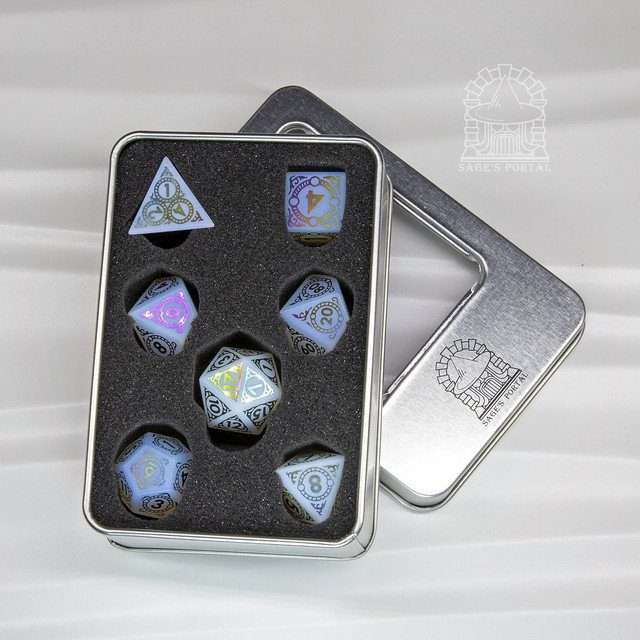Sage's Glyphed Opal Gemstone Polyhedral Dice Set - Sage's PortalGemstone Dice Set