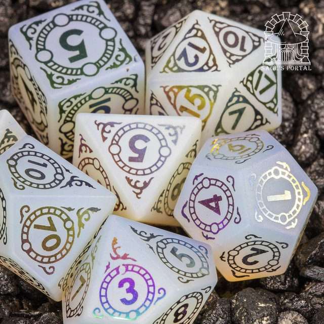 Sage's Glyphed Opal Gemstone Polyhedral Dice Set - Sage's PortalGemstone Dice Set