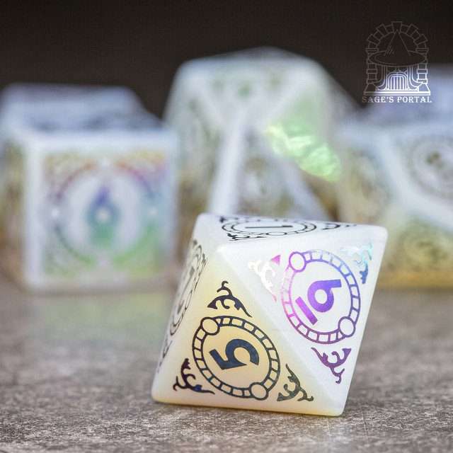 Sage's Glyphed Opal Gemstone Polyhedral Dice Set - Sage's PortalGemstone Dice Set