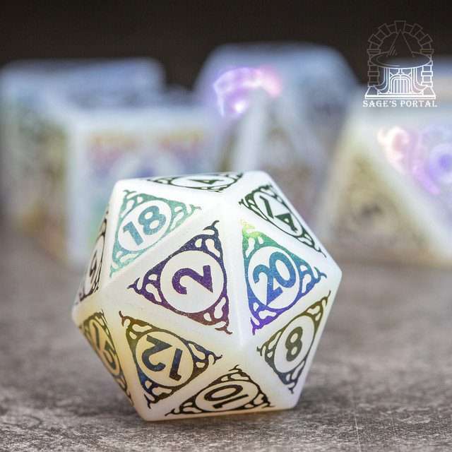Sage's Glyphed Opal Gemstone Polyhedral Dice Set - Sage's PortalGemstone Dice Set