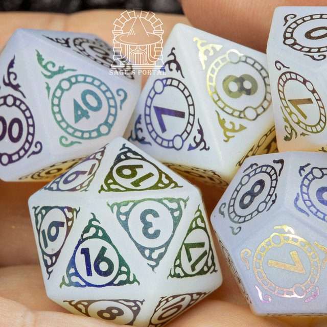 Sage's Glyphed Opal Gemstone Polyhedral Dice Set - Sage's PortalGemstone Dice Set