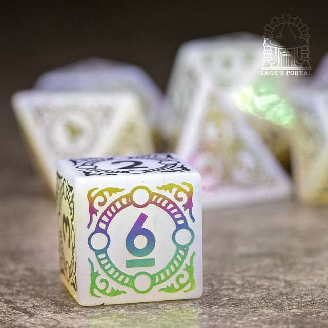 Sage's Glyphed Opal Gemstone Polyhedral Dice Set - Sage's PortalGemstone Dice Set