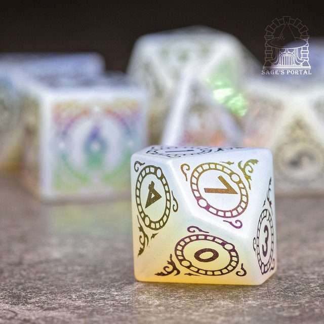 Sage's Glyphed Opal Gemstone Polyhedral Dice Set - Sage's PortalGemstone Dice Set