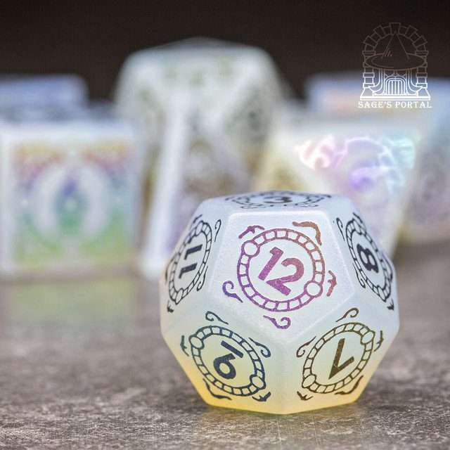 Sage's Glyphed Opal Gemstone Polyhedral Dice Set - Sage's PortalGemstone Dice Set