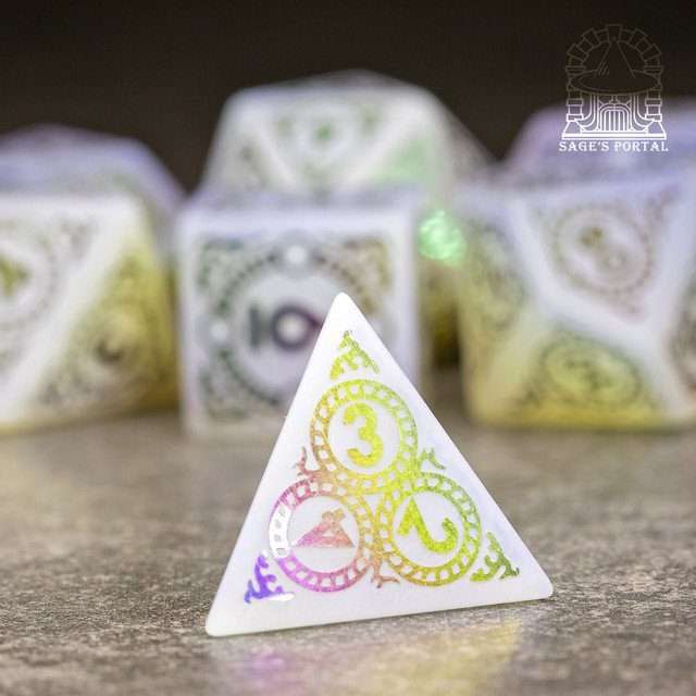 Sage's Glyphed Opal Gemstone Polyhedral Dice Set - Sage's PortalGemstone Dice Set