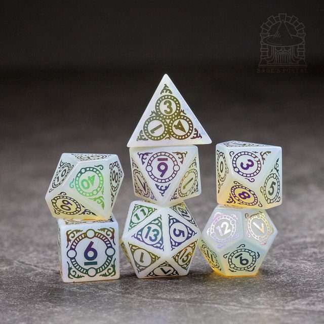 Sage's Glyphed Opal Gemstone Polyhedral Dice Set - Sage's PortalGemstone Dice Set