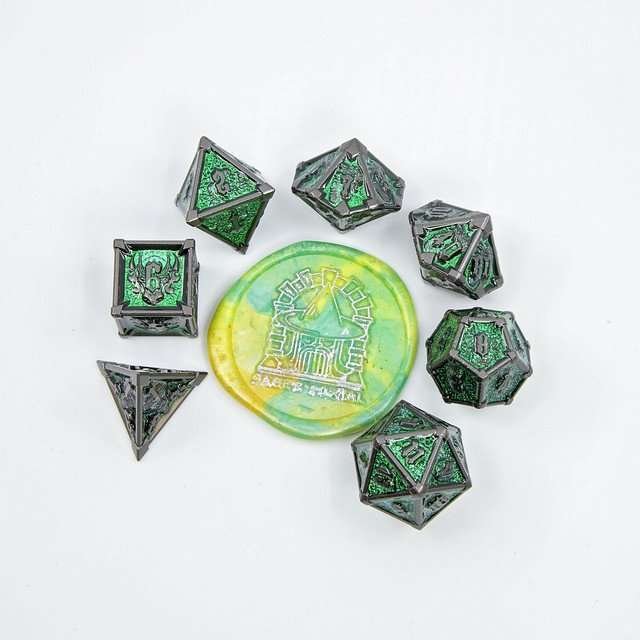 Sage's Grave Fortune Emerald Death Metal Polyhedral Dice Set - Sage's PortalMetal Dice Set