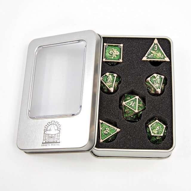 Sage's Grave Fortune Verdant Death Metal Polyhedral Dice Set - Sage's PortalMetal Dice Set