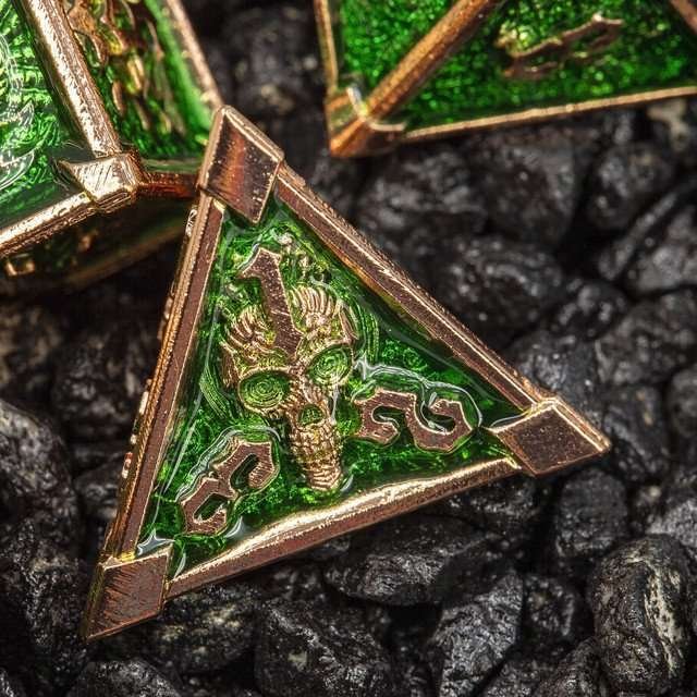 Sage's Grave Fortune Verdant Death Metal Polyhedral Dice Set - Sage's PortalMetal Dice Set