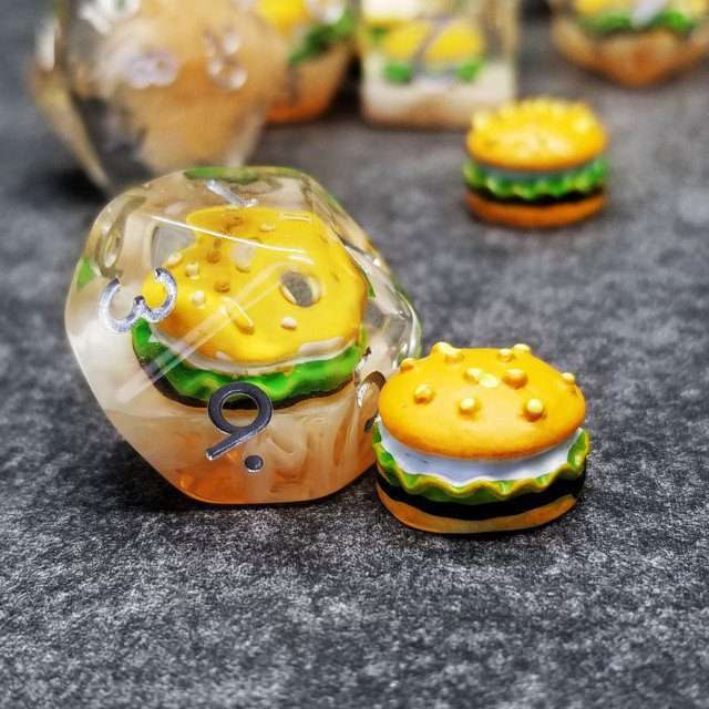 Sage's Hamburger Round Edge Resin Polyhedral Dice Set - Sage's PortalResin Dice Set