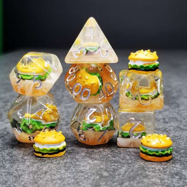 Sage's Hamburger Round Edge Resin Polyhedral Dice Set - Sage's PortalResin Dice Set
