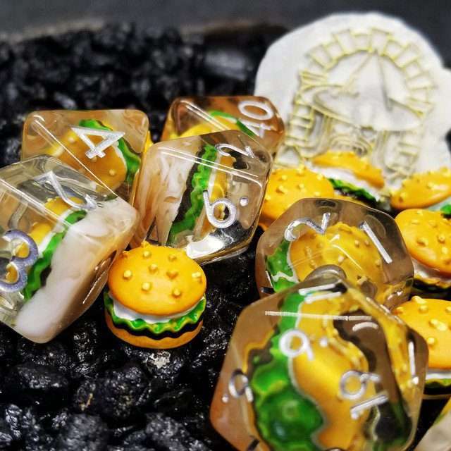 Sage's Hamburger Round Edge Resin Polyhedral Dice Set - Sage's PortalResin Dice Set