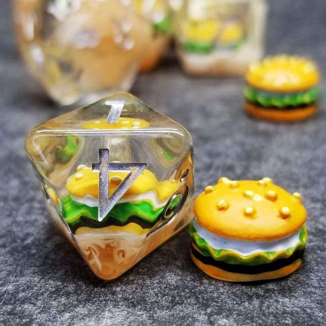 Sage's Hamburger Round Edge Resin Polyhedral Dice Set - Sage's PortalResin Dice Set