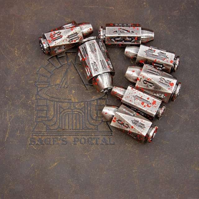 Sage's Holy Revolver Bloodstained Bullets Metal Dice Set - Sage's PortalMetal Dice Set