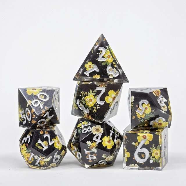 Sage's Honeybees Midnight Honey Sharp Edge Resin Dice Set - Sage's PortalSharp Edge Resin Dice Set