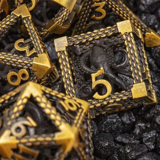 Sage's Imprisoned Kraken Brassy Depths Hollow Metal Dice Set - Sage's PortalHollow Metal Dice Set