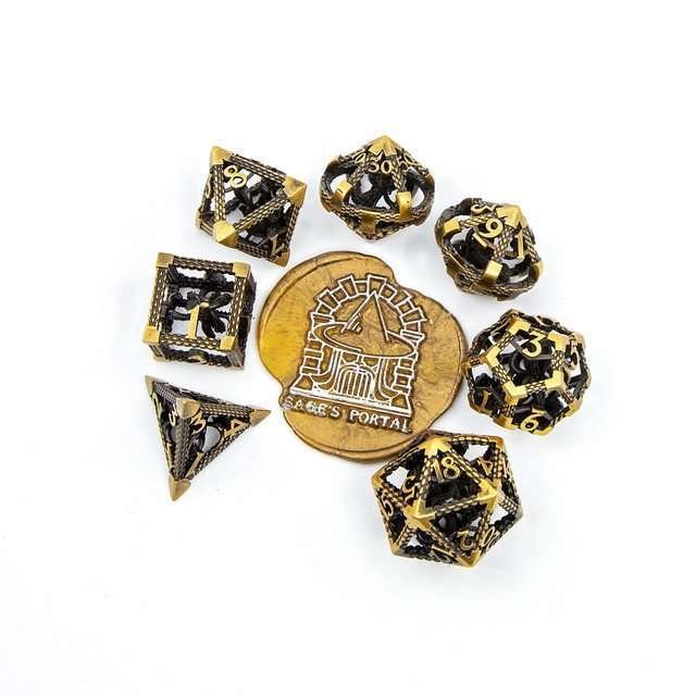 Sage's Imprisoned Kraken Brassy Depths Hollow Metal Dice Set - Sage's PortalHollow Metal Dice Set