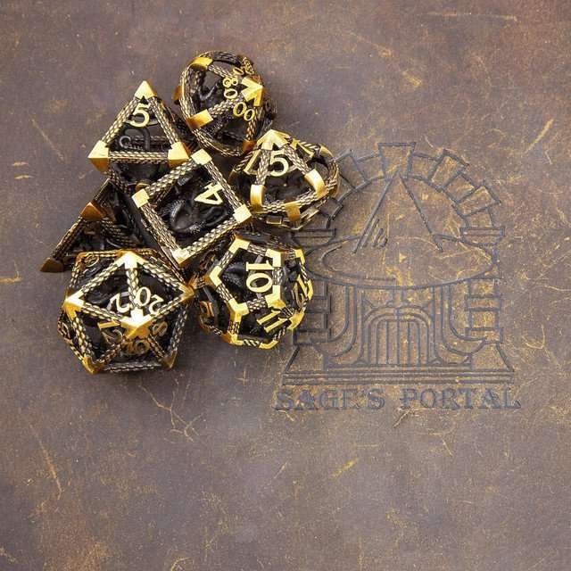 Sage's Imprisoned Kraken Brassy Depths Hollow Metal Dice Set - Sage's PortalHollow Metal Dice Set