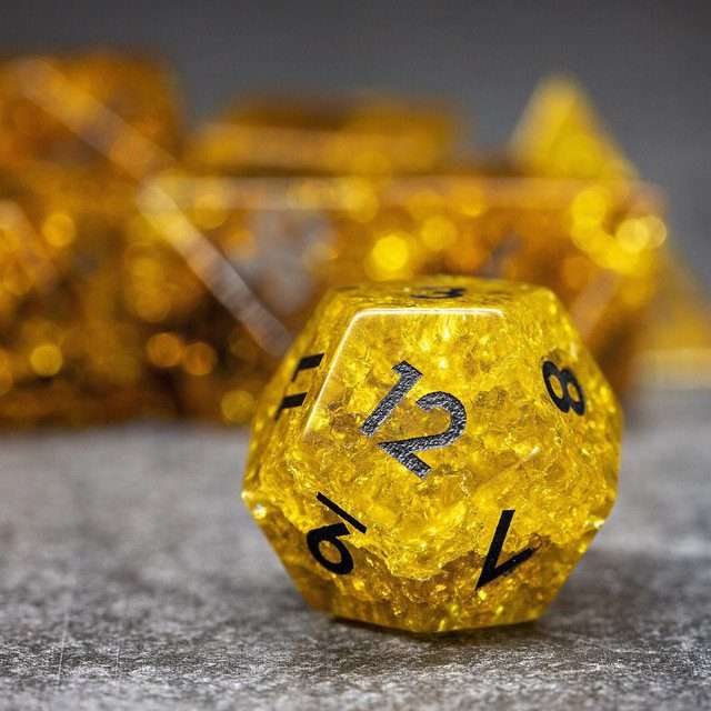Sage's Kaleidoscopes Amber Gold Cracked Glass Gloss Finish Polyhedral Dice Set - Sage's PortalGemstone Dice Set