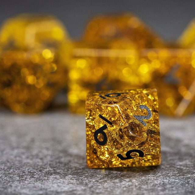 Sage's Kaleidoscopes Amber Gold Cracked Glass Gloss Finish Polyhedral Dice Set - Sage's PortalGemstone Dice Set