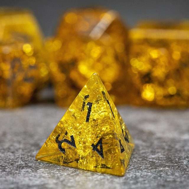 Sage's Kaleidoscopes Amber Gold Cracked Glass Gloss Finish Polyhedral Dice Set - Sage's PortalGemstone Dice Set