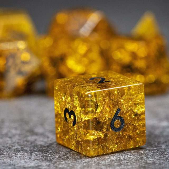 Sage's Kaleidoscopes Amber Gold Cracked Glass Gloss Finish Polyhedral Dice Set - Sage's PortalGemstone Dice Set