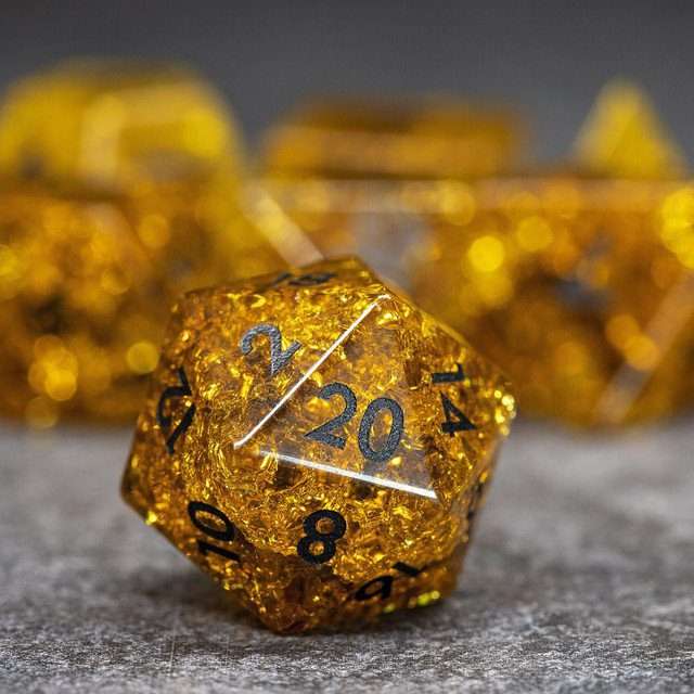 Sage's Kaleidoscopes Amber Gold Cracked Glass Gloss Finish Polyhedral Dice Set - Sage's PortalGemstone Dice Set