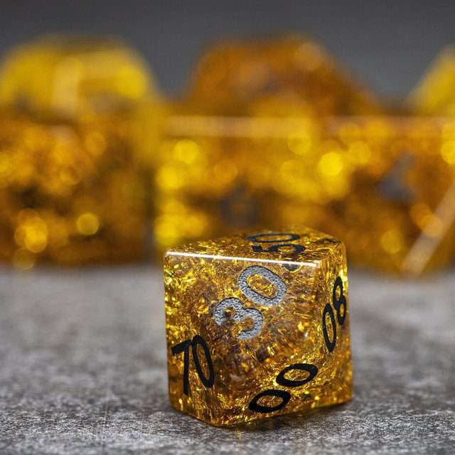 Sage's Kaleidoscopes Amber Gold Cracked Glass Gloss Finish Polyhedral Dice Set - Sage's PortalGemstone Dice Set