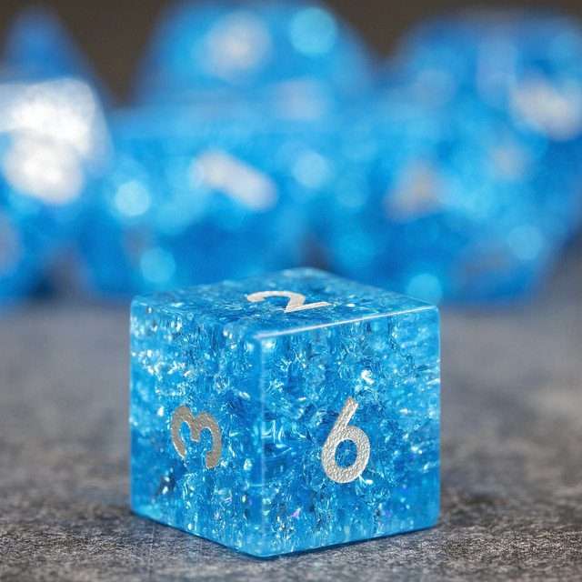 Sage's Kaleidoscopes Blue Cracked Glass Gloss Finish Polyhedral Dice Set - Sage's PortalGemstone Dice Set