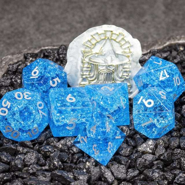 Sage's Kaleidoscopes Blue Cracked Glass Gloss Finish Polyhedral Dice Set - Sage's PortalGemstone Dice Set