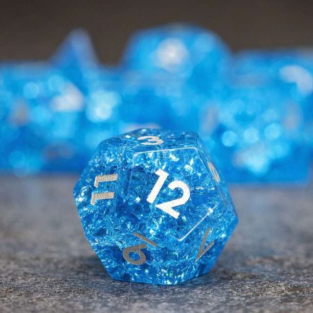 Sage's Kaleidoscopes Blue Cracked Glass Gloss Finish Polyhedral Dice Set - Sage's PortalGemstone Dice Set