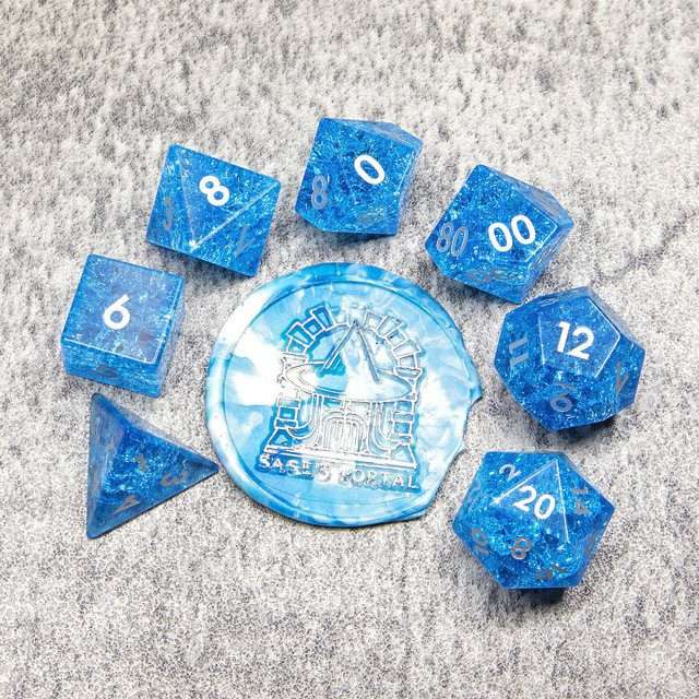 Sage's Kaleidoscopes Blue Cracked Glass Gloss Finish Polyhedral Dice Set - Sage's PortalGemstone Dice Set