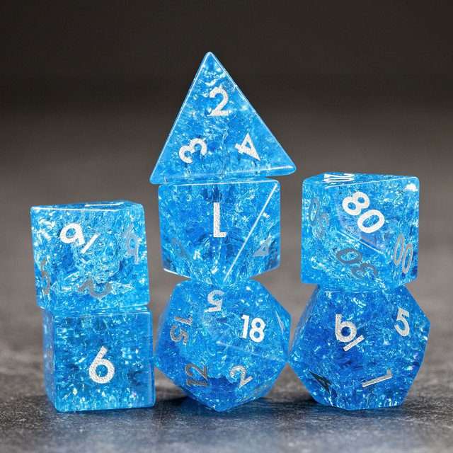 Sage's Kaleidoscopes Blue Cracked Glass Gloss Finish Polyhedral Dice Set - Sage's PortalGemstone Dice Set