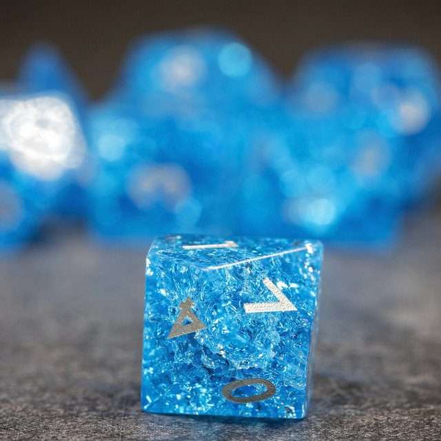 Sage's Kaleidoscopes Blue Cracked Glass Gloss Finish Polyhedral Dice Set - Sage's PortalGemstone Dice Set