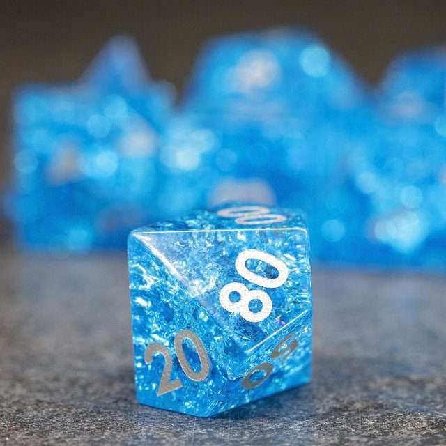 Sage's Kaleidoscopes Blue Cracked Glass Gloss Finish Polyhedral Dice Set - Sage's PortalGemstone Dice Set