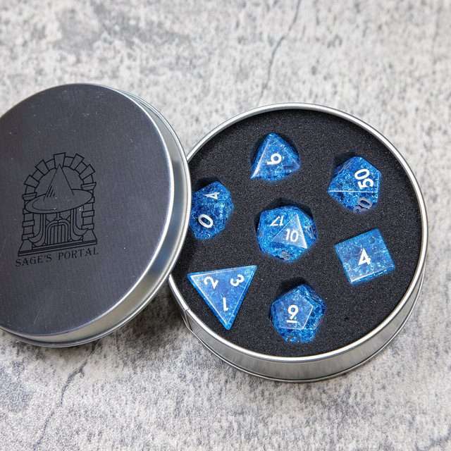 Sage's Kaleidoscopes Blue Cracked Glass Gloss Finish Polyhedral Dice Set - Sage's PortalGemstone Dice Set