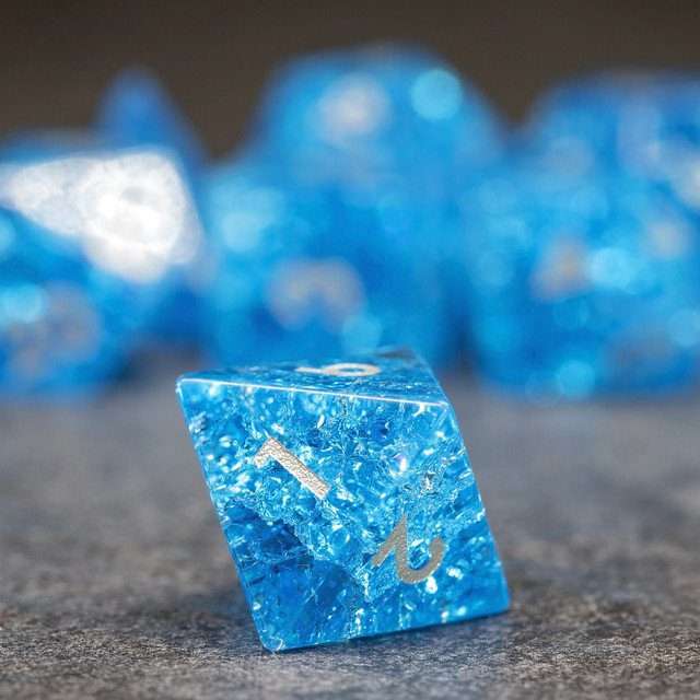 Sage's Kaleidoscopes Blue Cracked Glass Gloss Finish Polyhedral Dice Set - Sage's PortalGemstone Dice Set